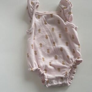 Carter's Light Pink Waffle Romper with Gold Pineapple Accents